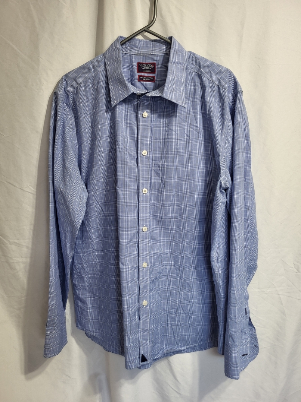 UNTUCKit Blue Windowpane Dress Shirt - Classic Collared Men’s Shirt, Size XL